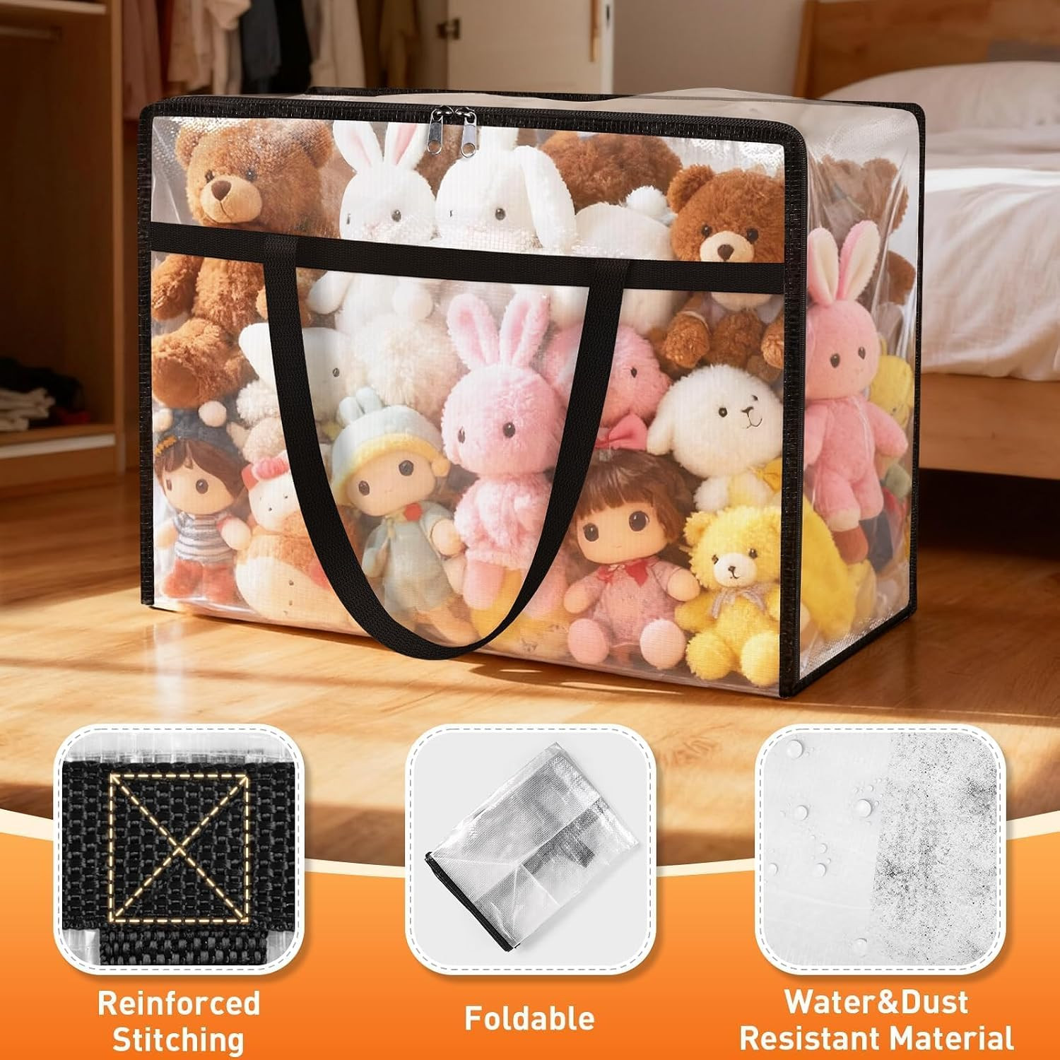 4 Packs 60L Clear under Bed Storage Containers, Large Clothes Storage Bags | Hea