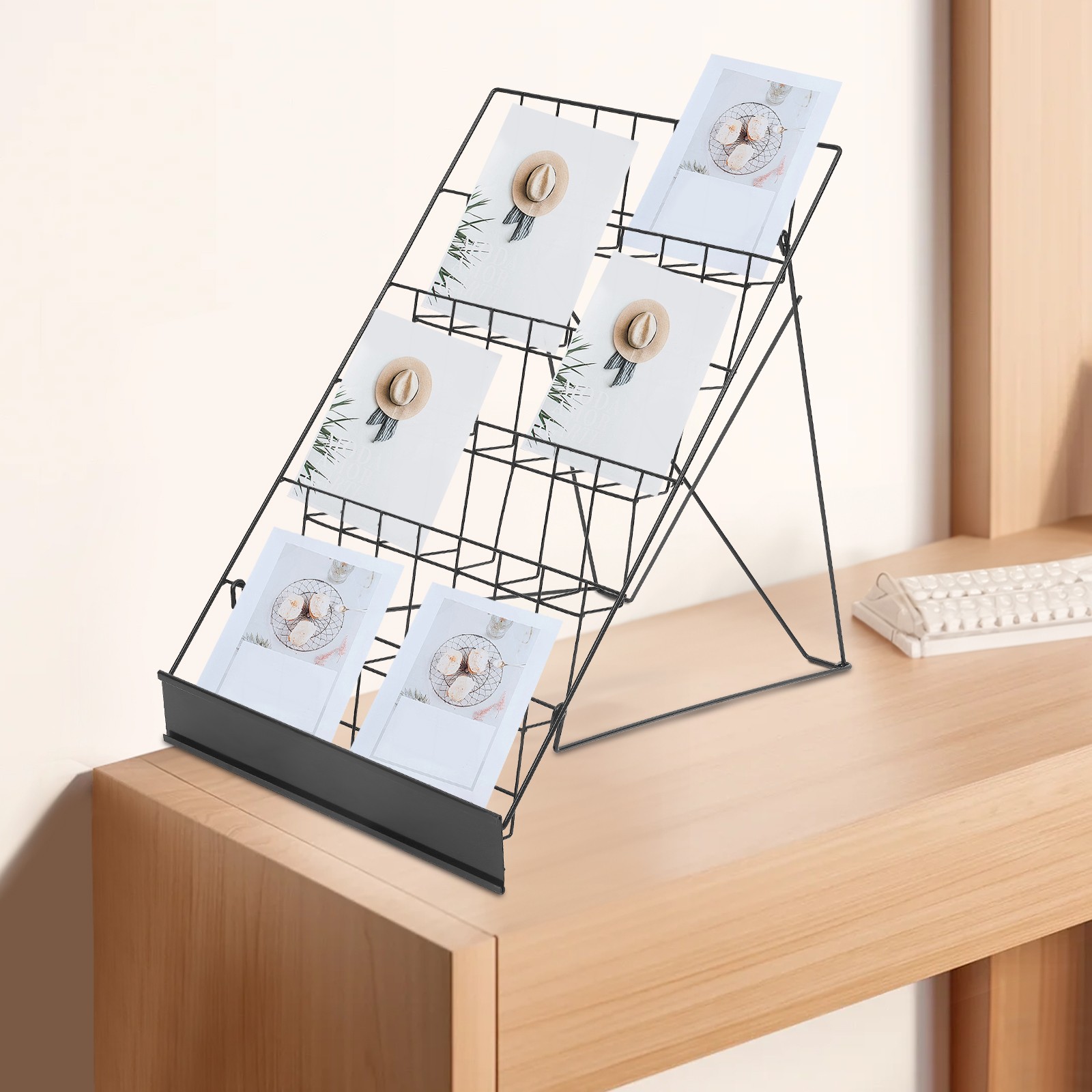 Wire Magazine Rack Comic Foldable Iron Book Display Stand with 6 Tiers