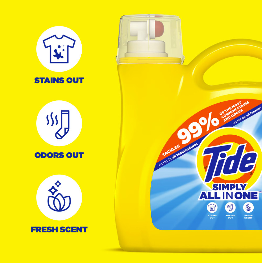 4P Tide Simply Laundry Detergent Liquid Refreshing Breeze Scent 85 Loads, 107 oz