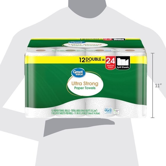 (2 pack) Great Value Ultra Strong Paper Towels, White, 12 Double Rolls, 1320