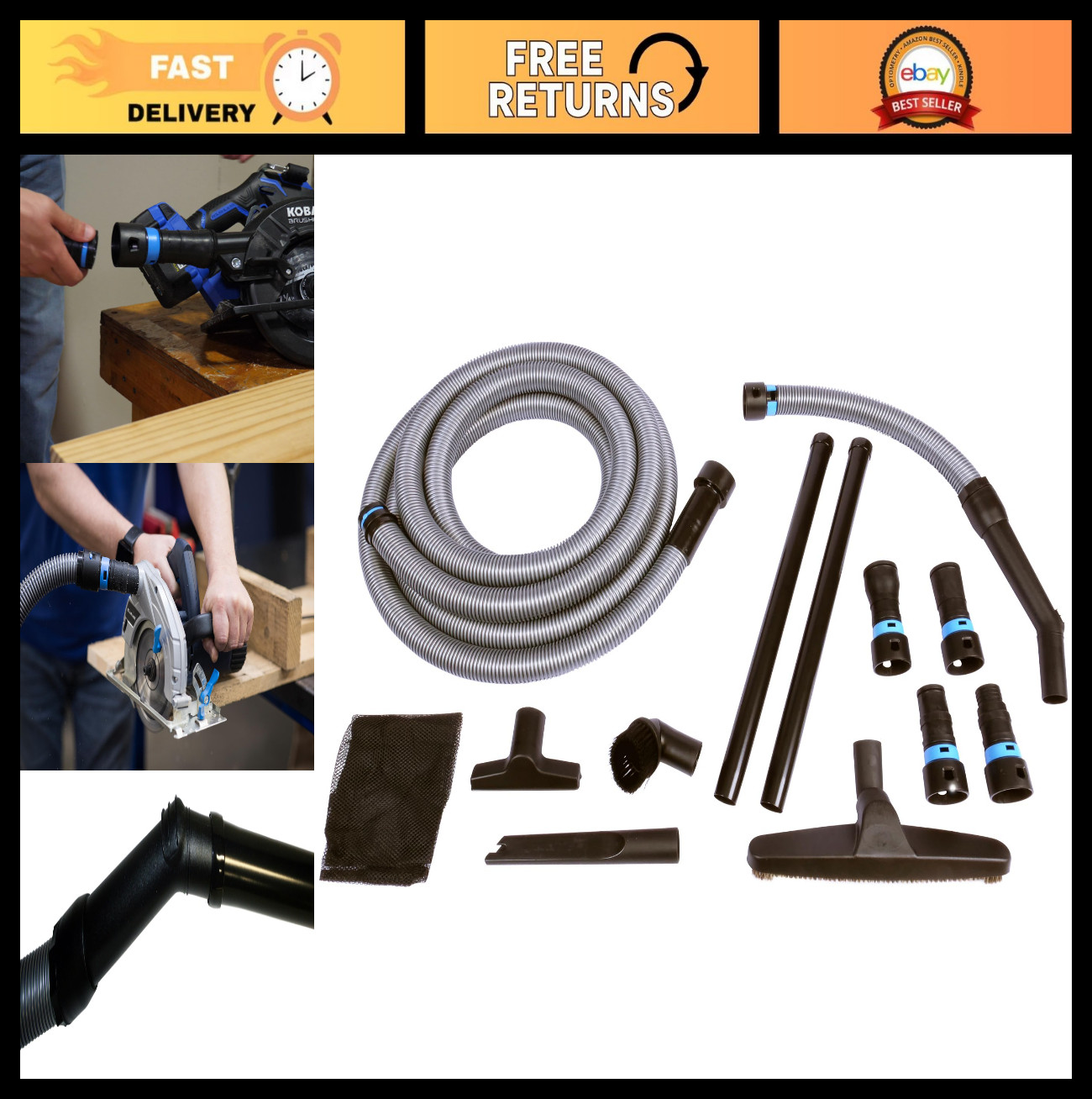 Multi-Brand Power Tool Dust Collection Adapter Set & 20ft Hose for Wet/Dry Vacuu