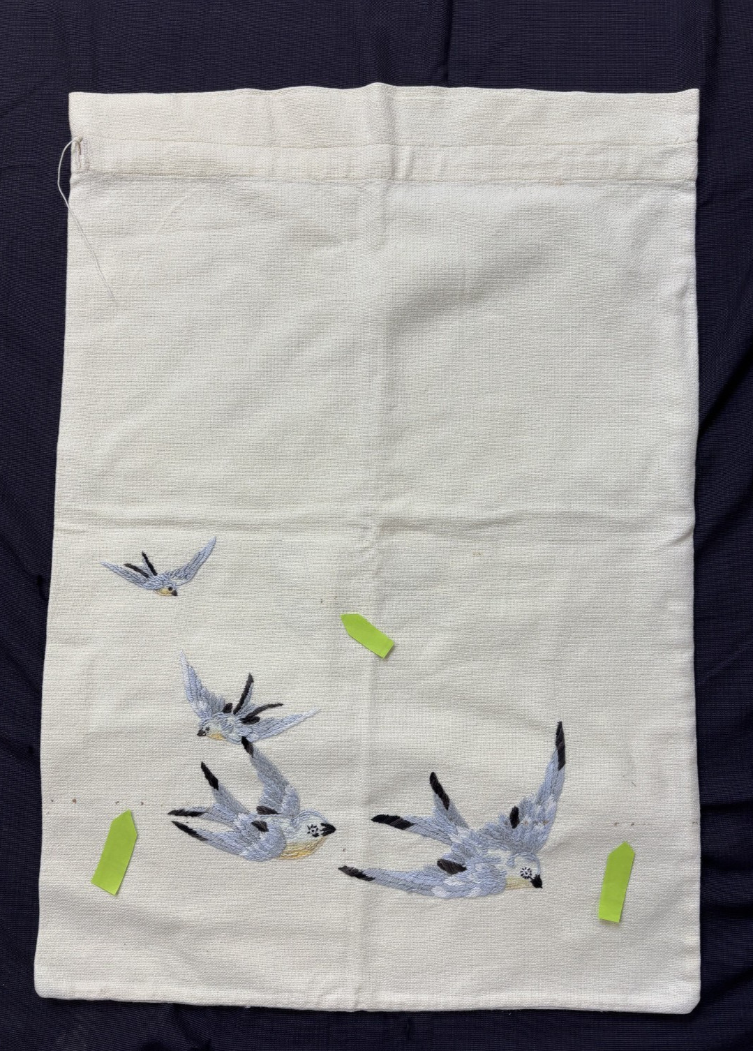Lot 4 Vtg Antique Cotton Laundry Bags Draw String Clothes Sack Hand Embroidery
