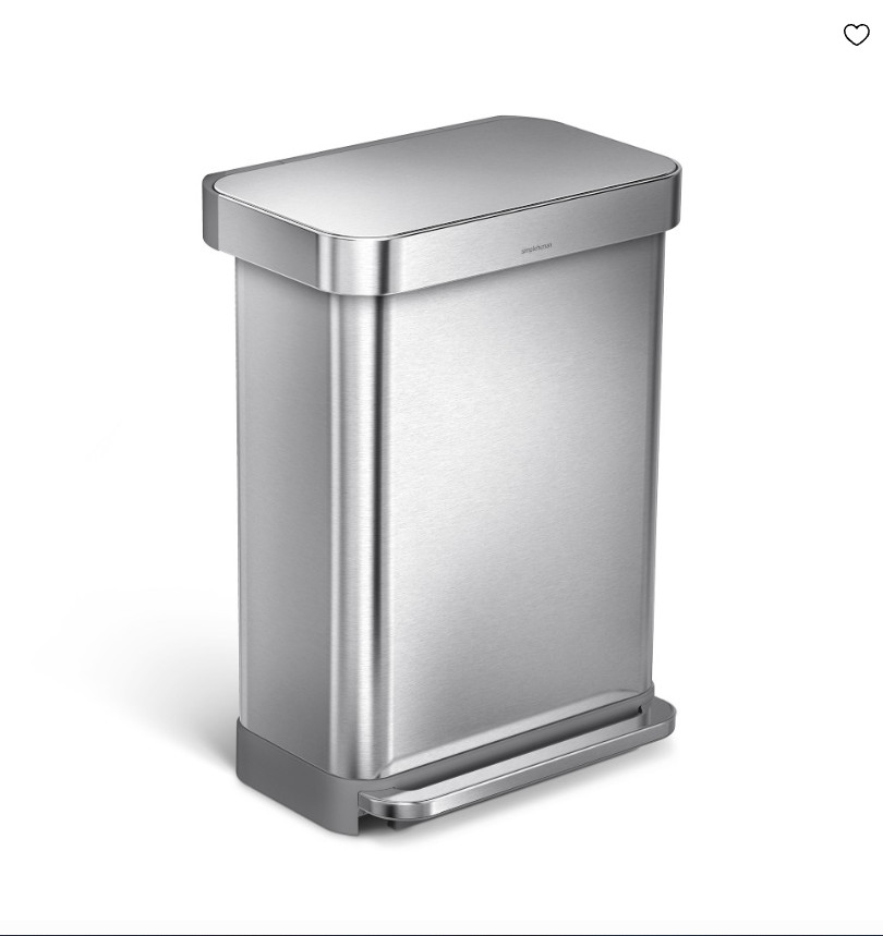 simplehuman 55L Step Trash Can with Liner Pocket Stainless Steel