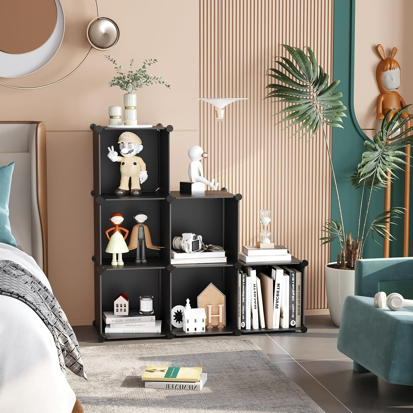 C&AHOME 6-Cube Storage Organizer Black | Stackable Modular Shelving Unit