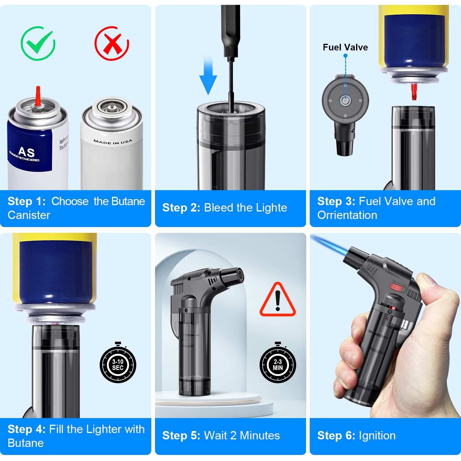 Torch Lighters, 4 Pack, Butane Refillable Jet Flame Lighter, Black
