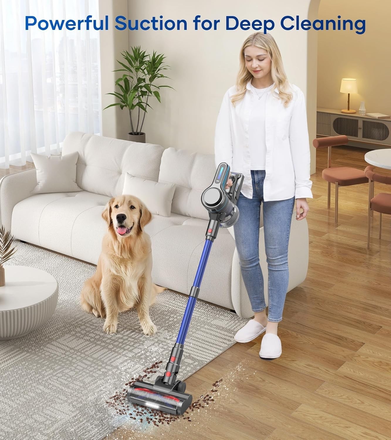 Cordless Vacuum Cleaner 65KPa Lightweight Pet Hair Carpet Hardwood Stick 1.5L