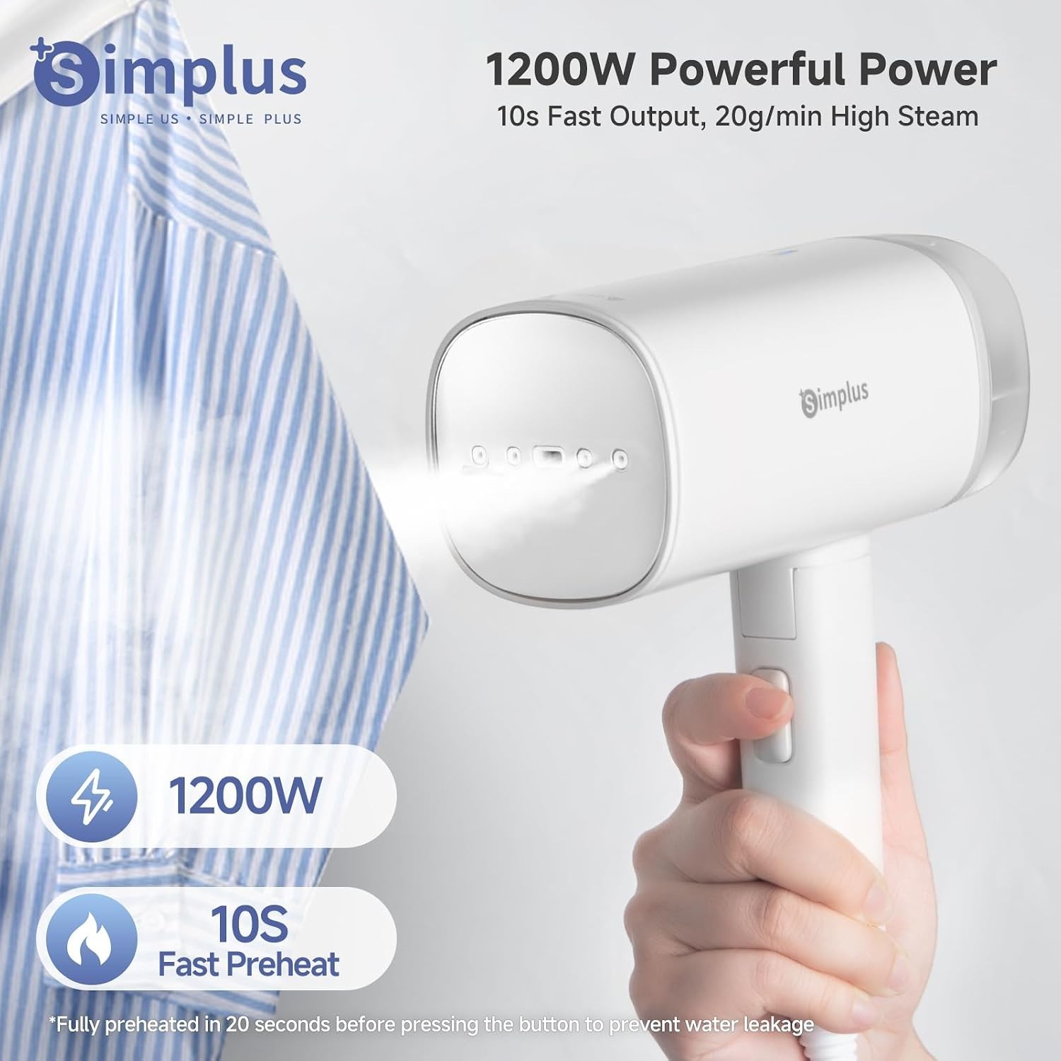 Simplus Travel Steamer for Clothes, Foldable 1200W Handheld Mini Steamer