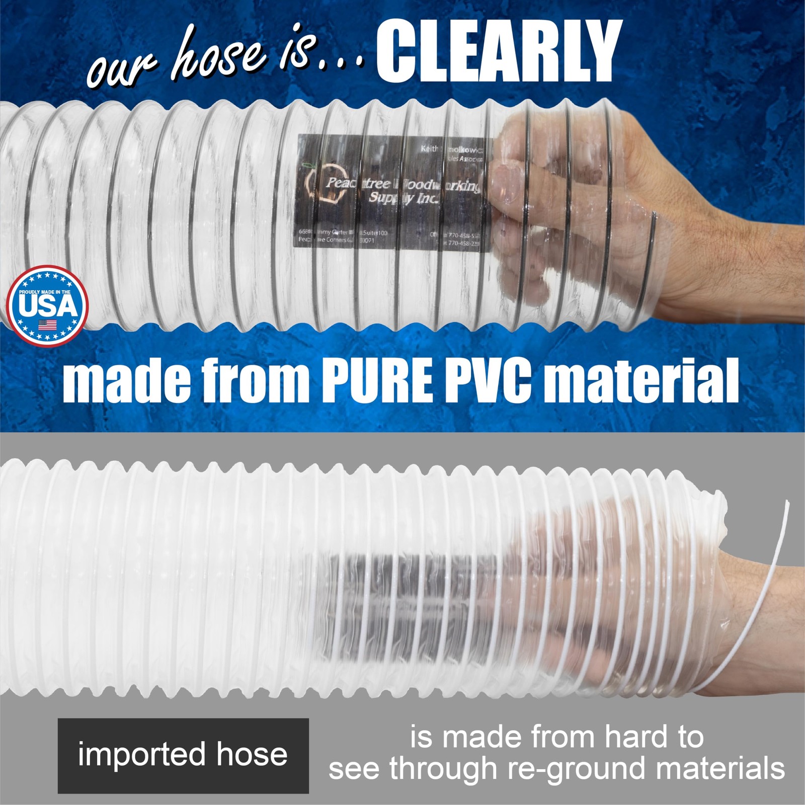 PVC Dust Collection Hose w/4 Thumbscrew Clamps, Puncture Resistant, Carbon St…