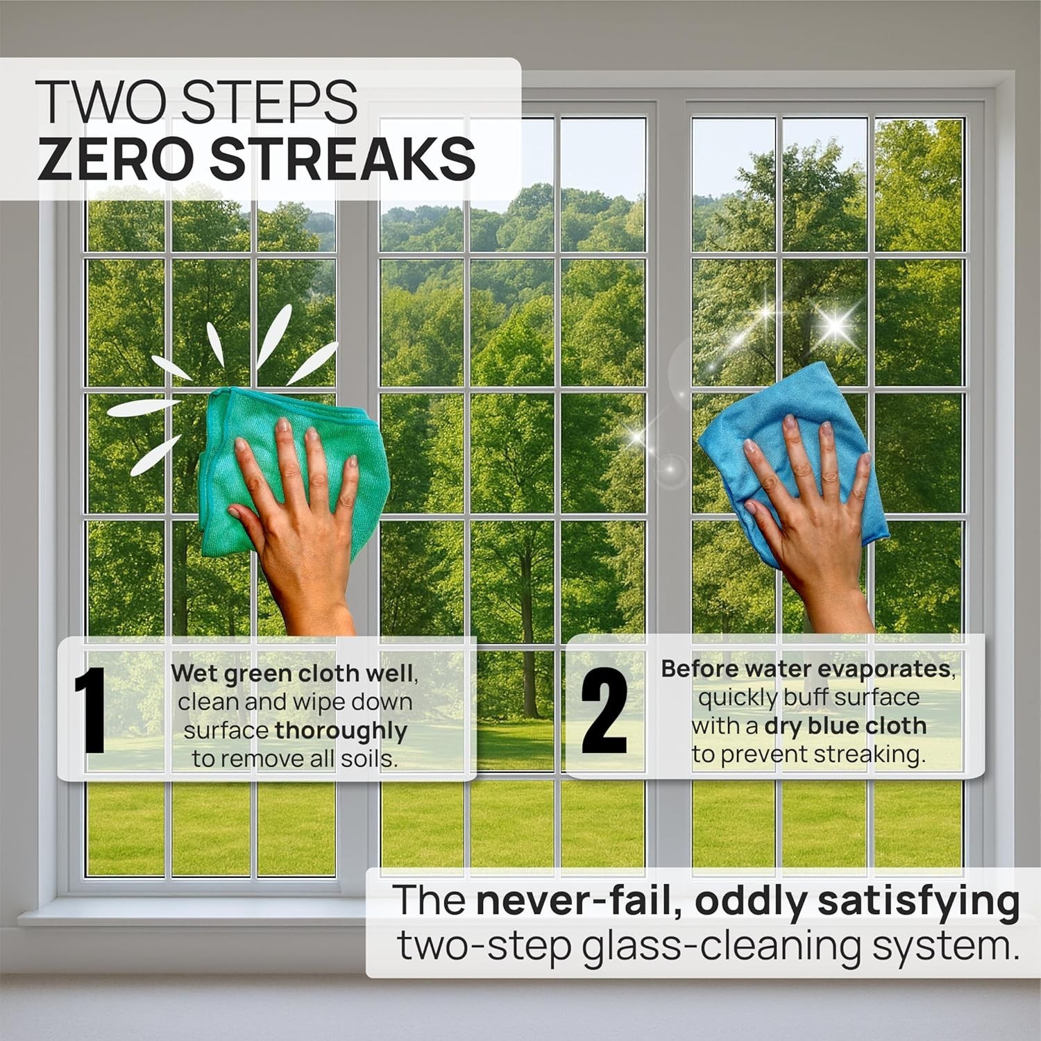 Claro 2 Step Glass Cleaning Cloth 8-Pack – Green Wet & Blue Dry Microfiber To…