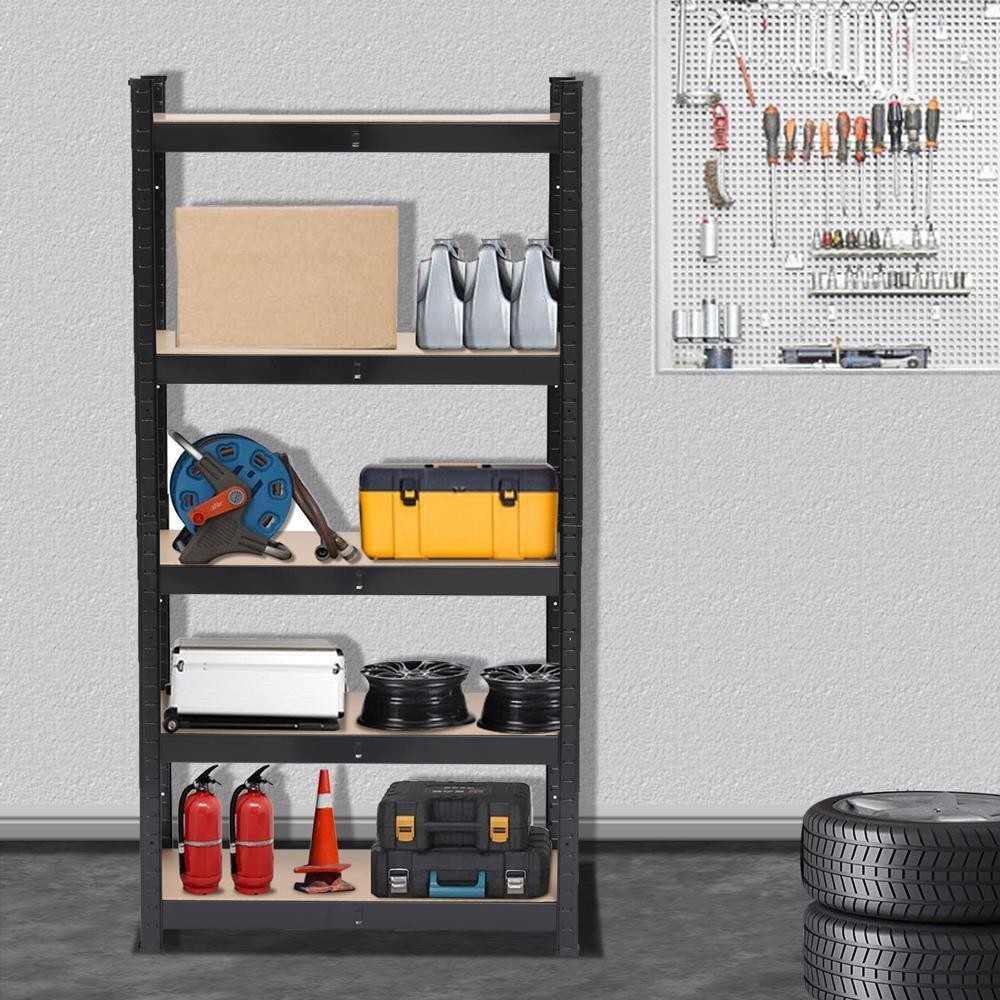 2x 5 Tier Heavy Duty Boltless Metal Shelving Shelves Storage Shelf Garage Black
