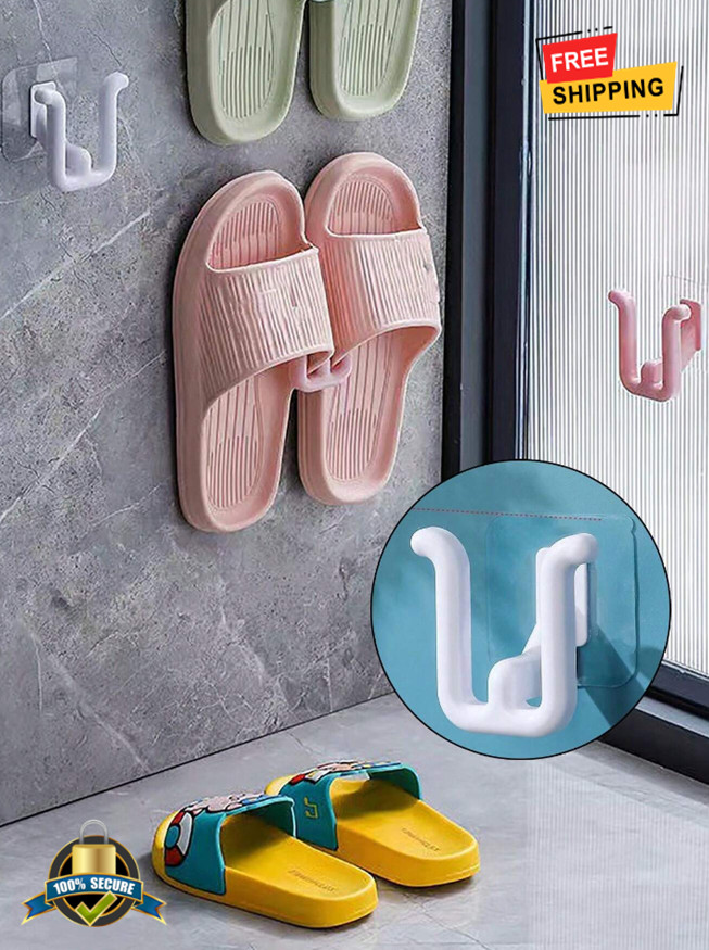 1 pc Wall-Mounted Self-Adhesive Bathroom Slipper Rack for Indoor Use–Space Saver