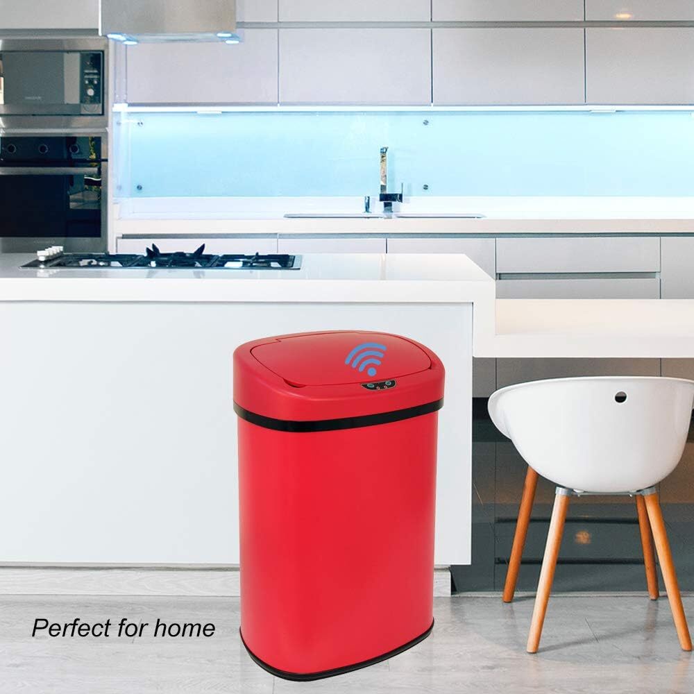 13 Gal Stainless Kitchen Trash Can Touch Free Automatic Sensor 50L Trash Can Red