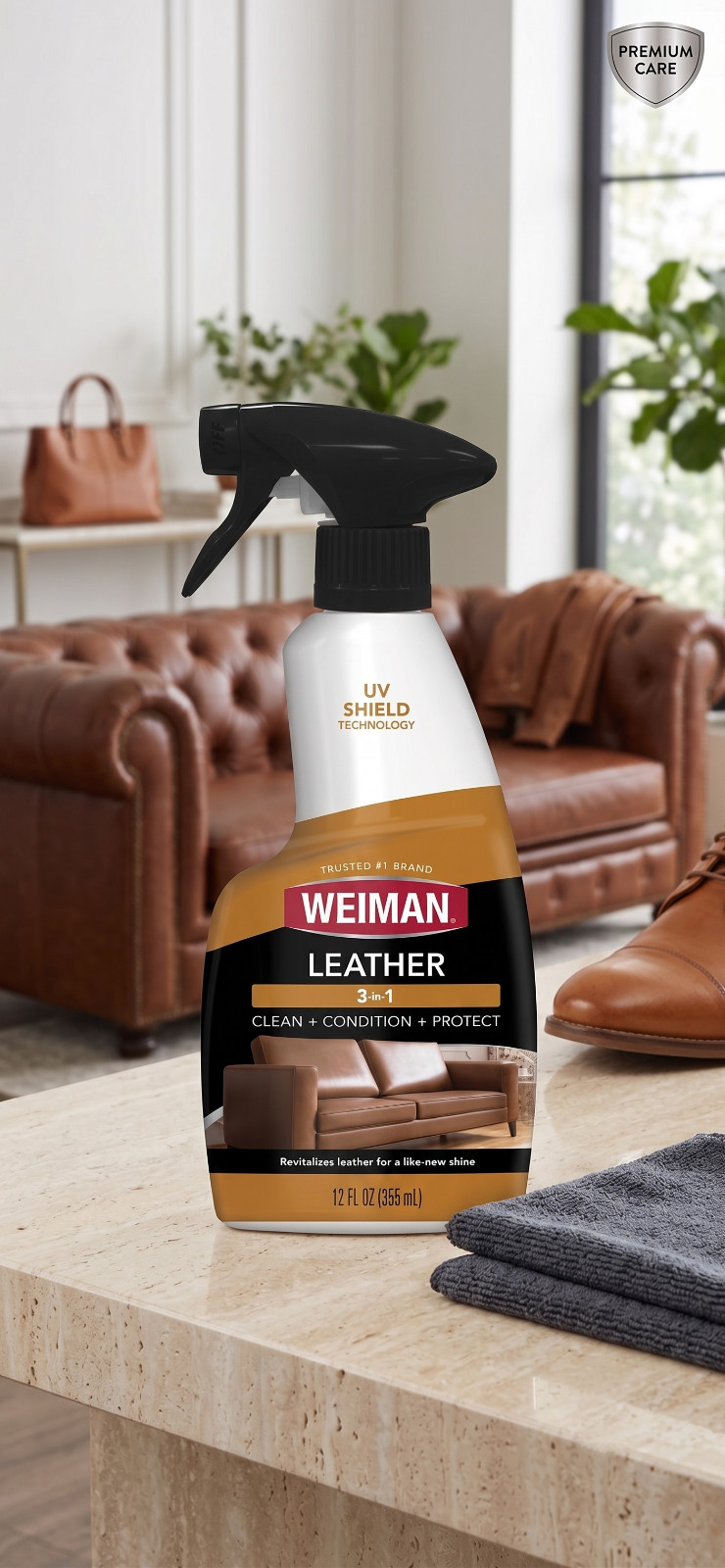 Weiman Leather Cleaner & Conditioner 12oz UV Protect for Auto Furniture Shoes