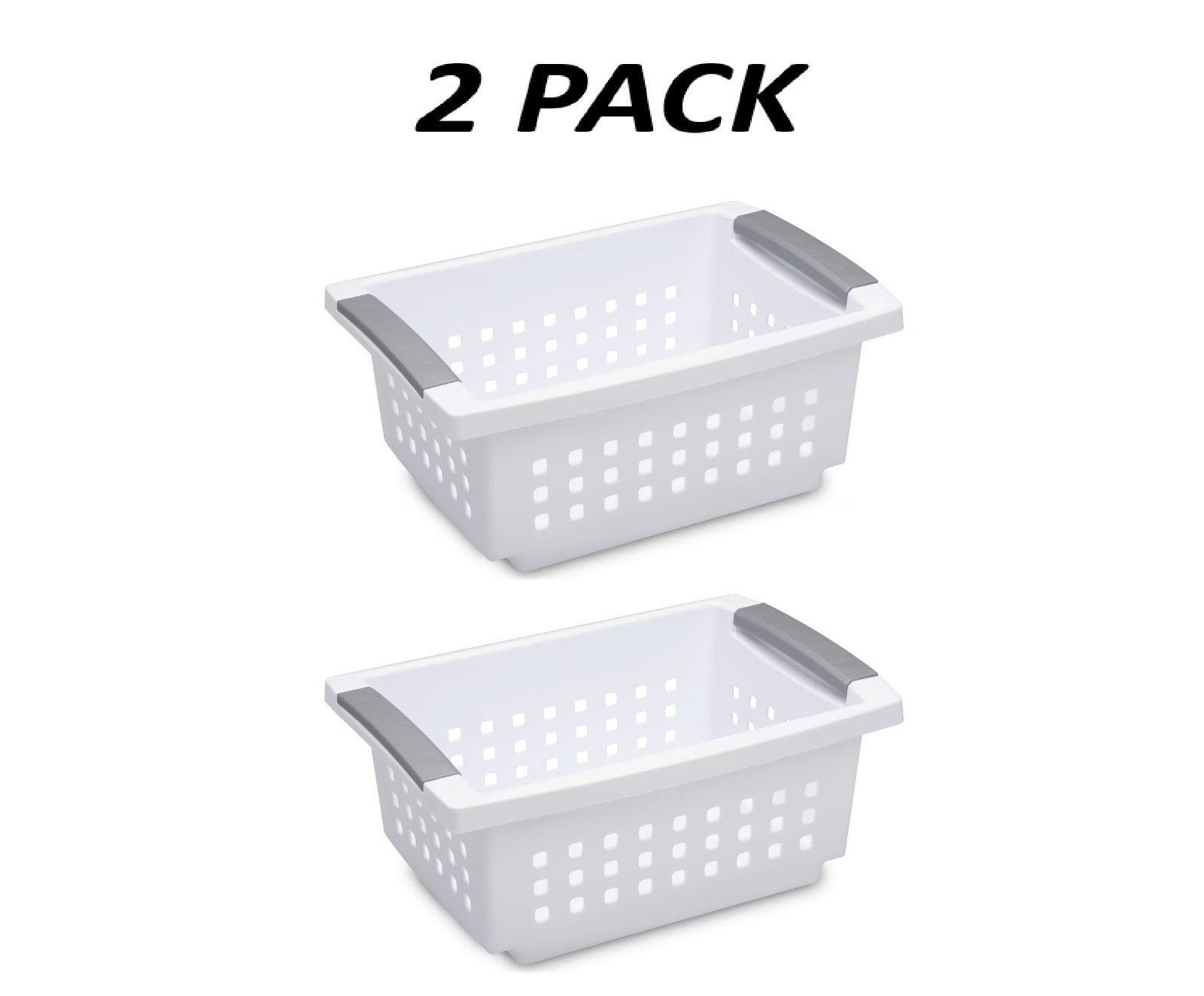 (2 Pack) Sterilite Small Stacking Basket Open Plastic Bin White Organizer.