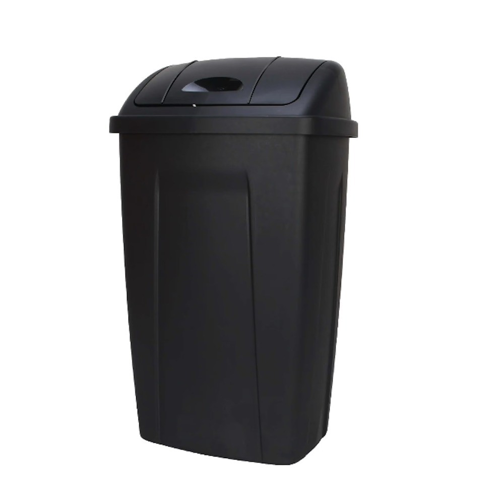 Kitchen Trash Can, 13 Gallon Plastic Garbage Bin with Swing Top Lid, Black