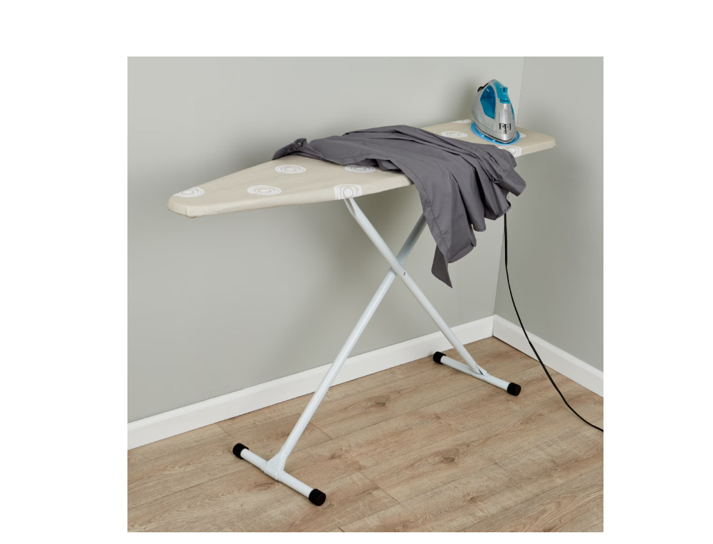 Full‑Size T‑Leg Ironing Board – , Adjustable Height, Steel Frame, Thick Padded