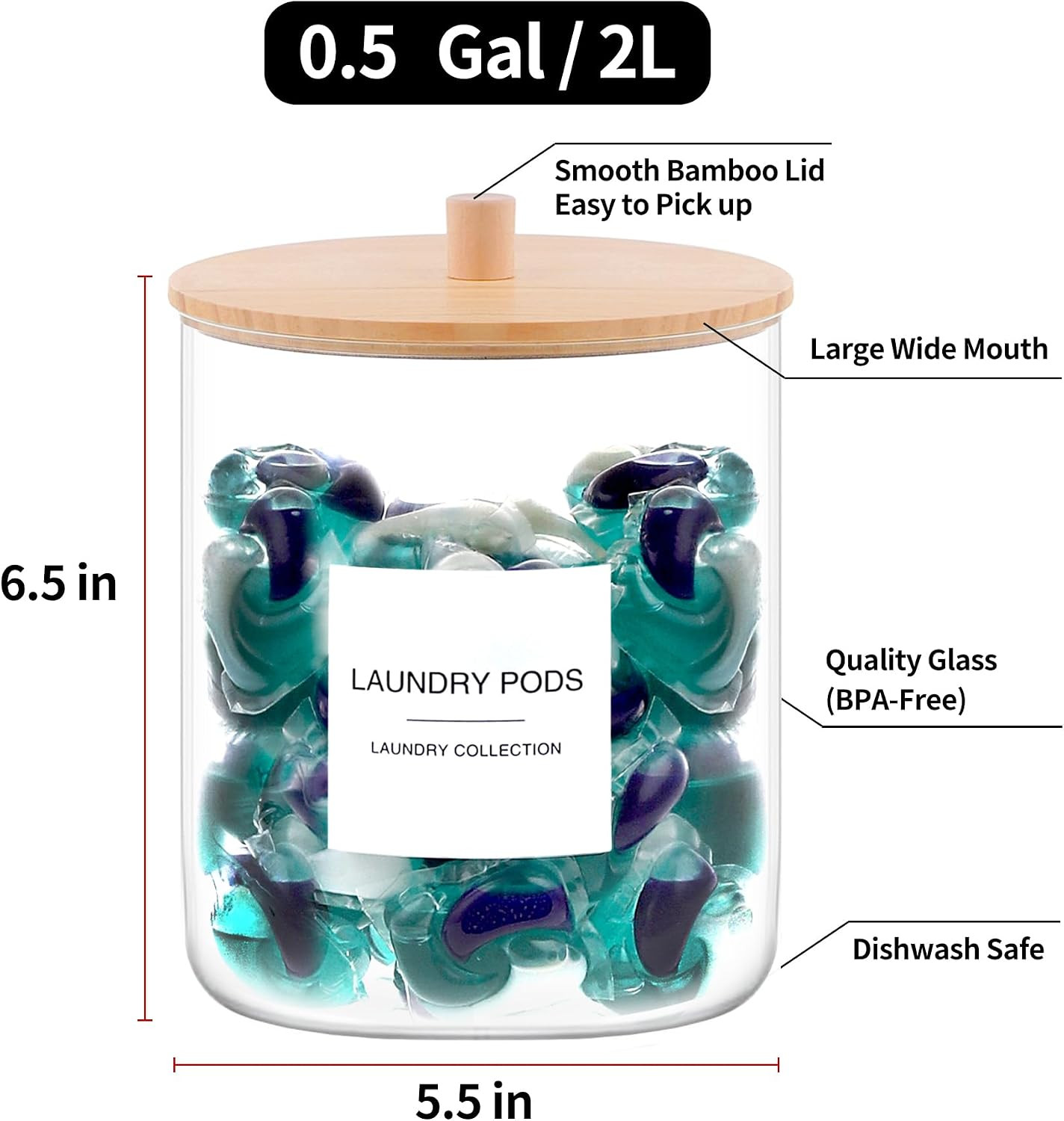 Glass Jars for Laundry Room Organization, Laundry Pods Container with 27 Labels,