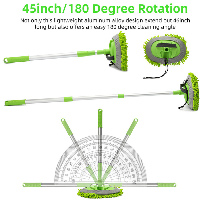 3 in 1 Chenille Microfiber Car Wash Brush Mop Mitt with 45″ Aluminum Alloy Long