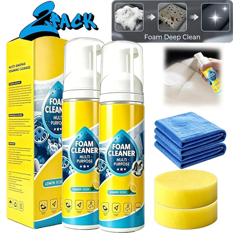 2X All-Purpose Spray 150ml with Sponge & Towel,4-in-1 Multi-Enzyme Foam Cleaner
