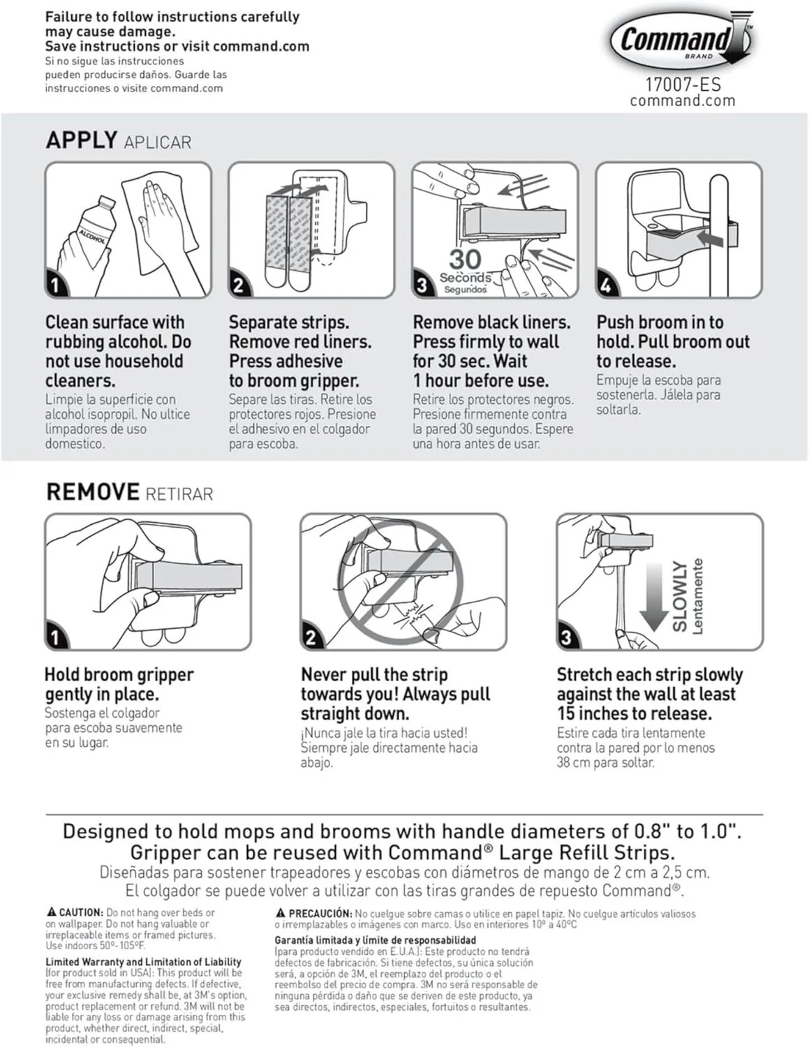 Command Large Broom Grippers, White Wall Mount Holder, 2 Grippers, 4 Strips