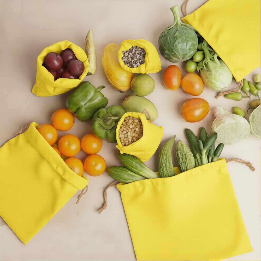 CharkaBags – 4 x 6 Inches Yellow Reusable Drawstring Muslin Bags Premium Quality