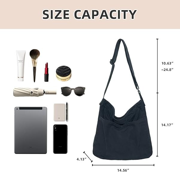 Canvas Hobo Crossbody Shoulder Tote Bag for Women and Men Large Messenger Bag