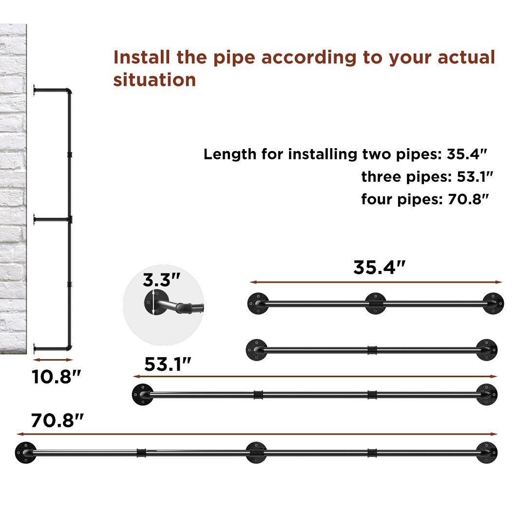 Long Clothes Rack 71″Pipe Wall Mounted Garment Rack Hanging Rod Clothing Storage