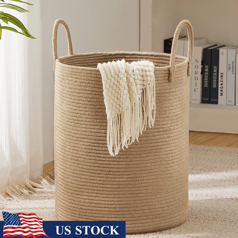 Eco-friendly Tall Laundry Hamper Portable Storage Basket Jute Organizer New