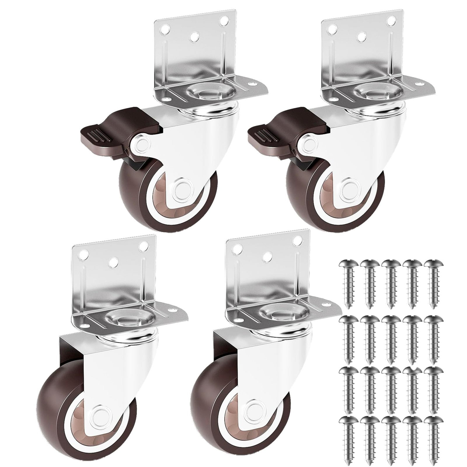 4 PCS 2 Inch LShaped Side Mount Caster Wheels Swivel 600 lb Load Rubber