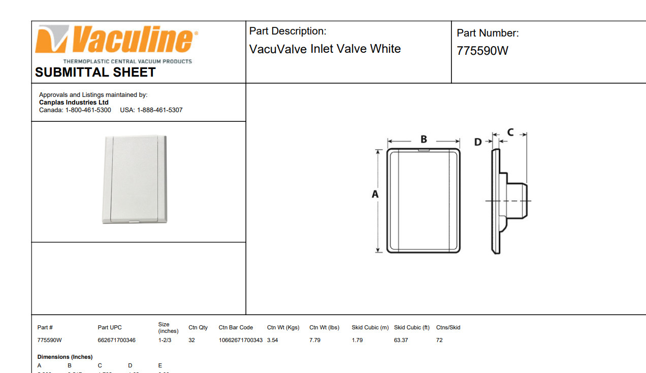 Central Vac Inlet Valve & Cover (White) – VacuValve – Full Door – Free Shipping