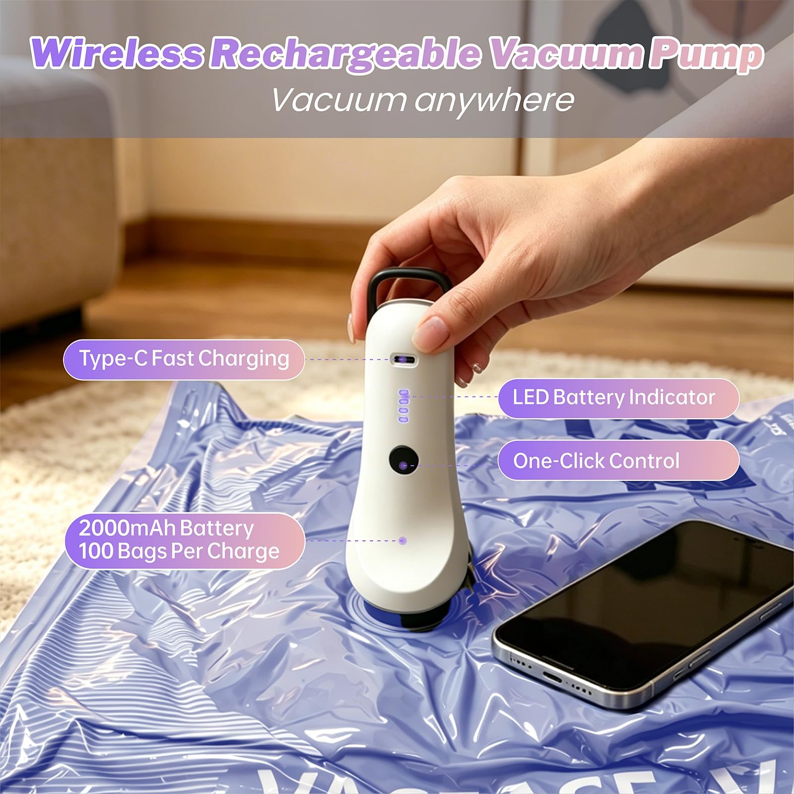 15 Pack Vacuum Storage Bags with Rechargeable Pump Travel Luggage Clothing
