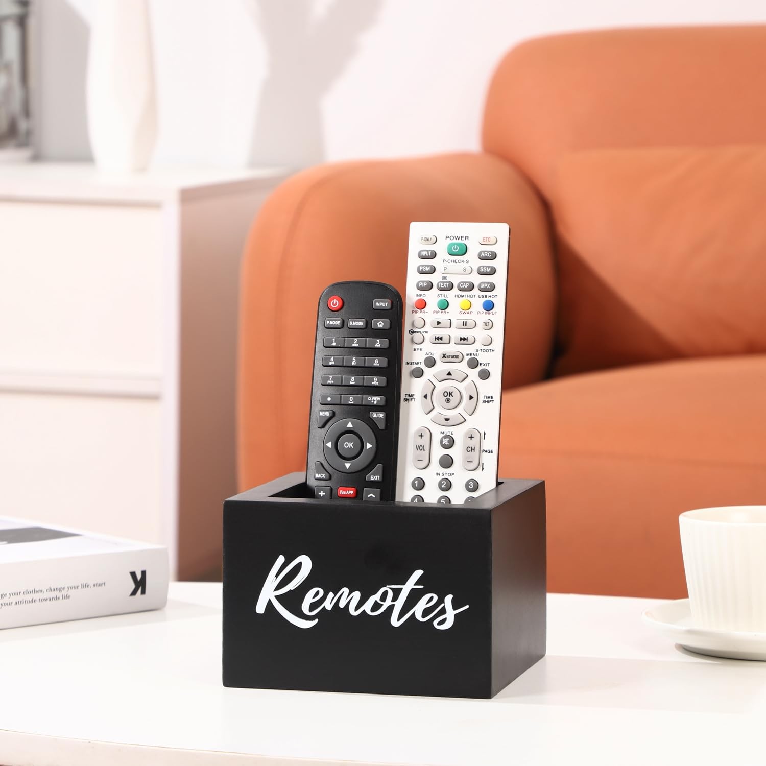 Black Wooden TV Remote Control Holder Desk Table Storage Organizer Caddy Box