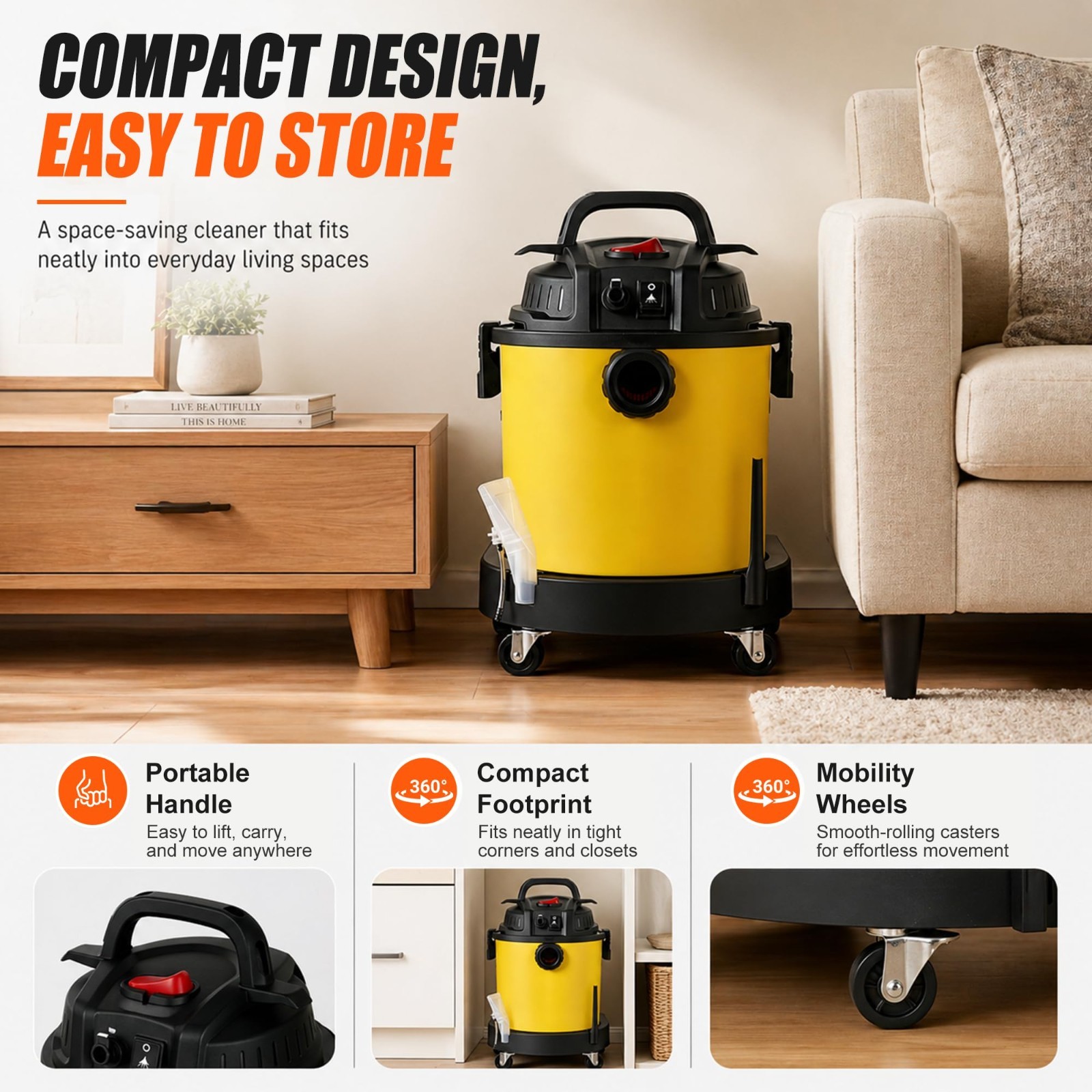 Vacmaster 6 Gallon 5.5HP Wet Dry Car Vacuum Cleaner Upholstery Shampoo 5-IN-1
