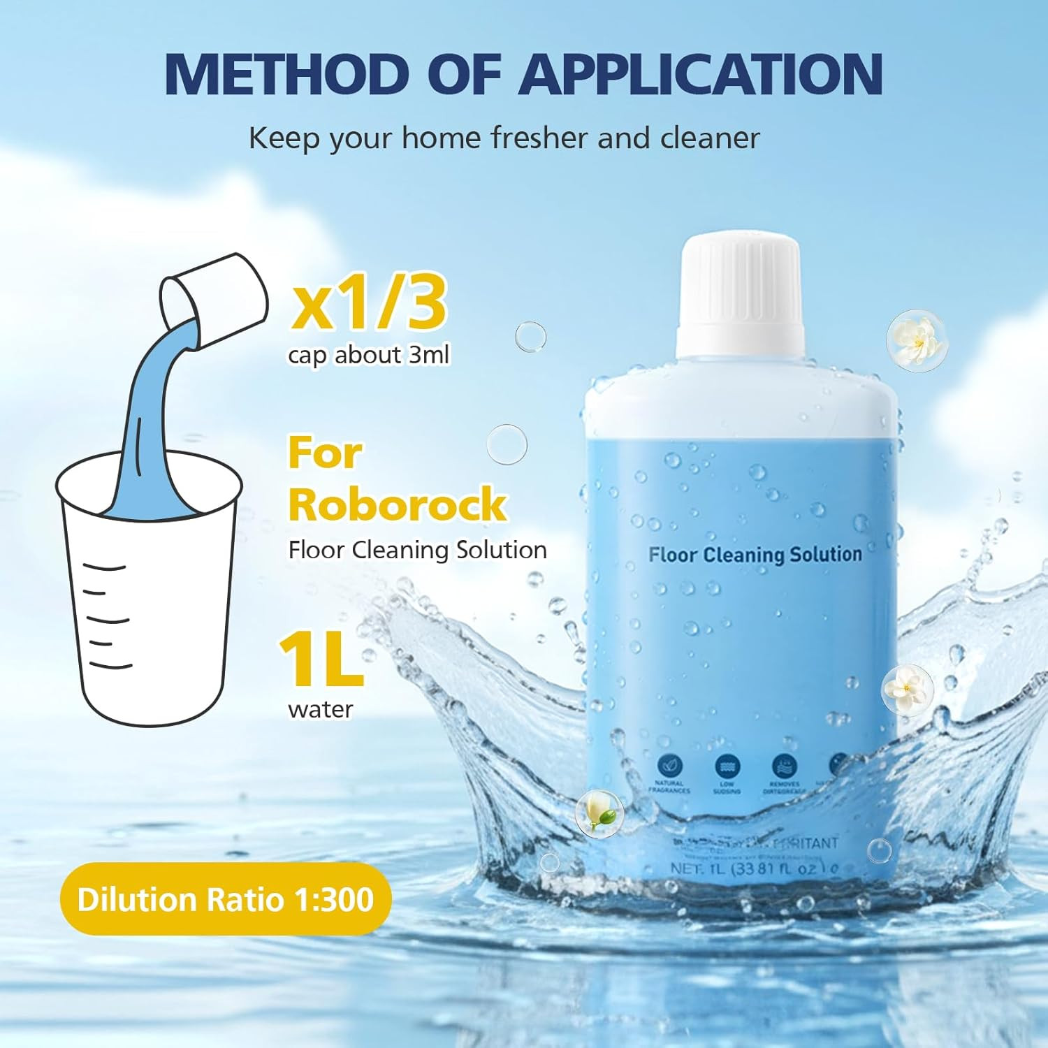 Floor Cleaning Solution Compatible with Roborock Robot Vacuums with Mopping and