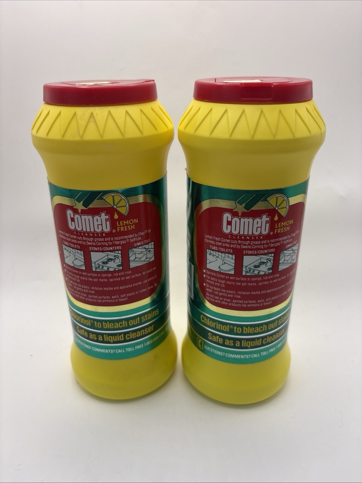 2 COMET Vtg 1986 Lemon Fresh Cleanser Yellow Plastic Containers 17 Oz New Open