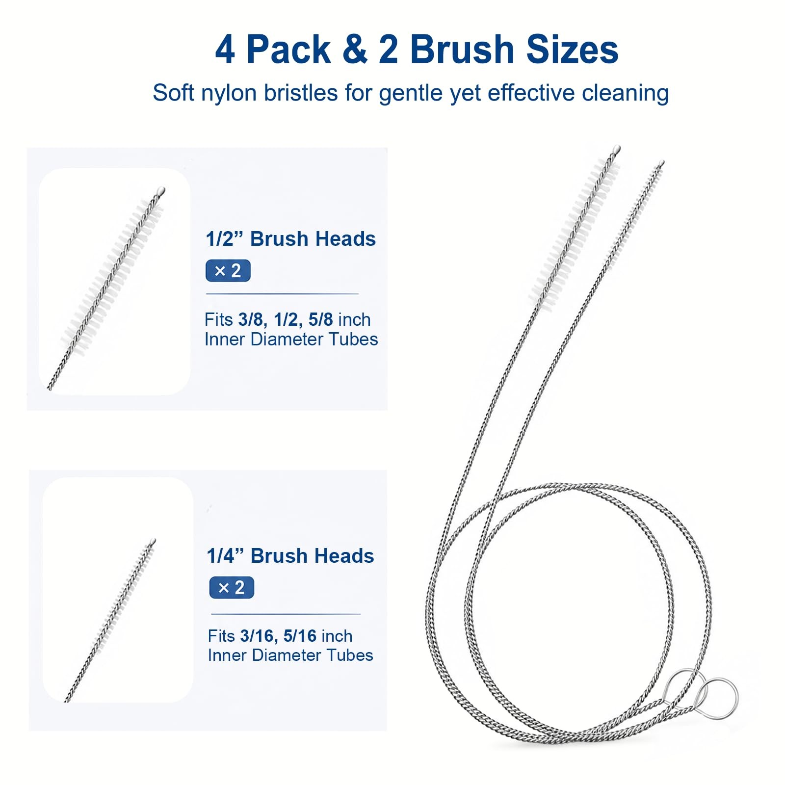 40-Inch 4-Pack Extra Long Pipe Cleaner Brushes for Straws & 40 Inches, White