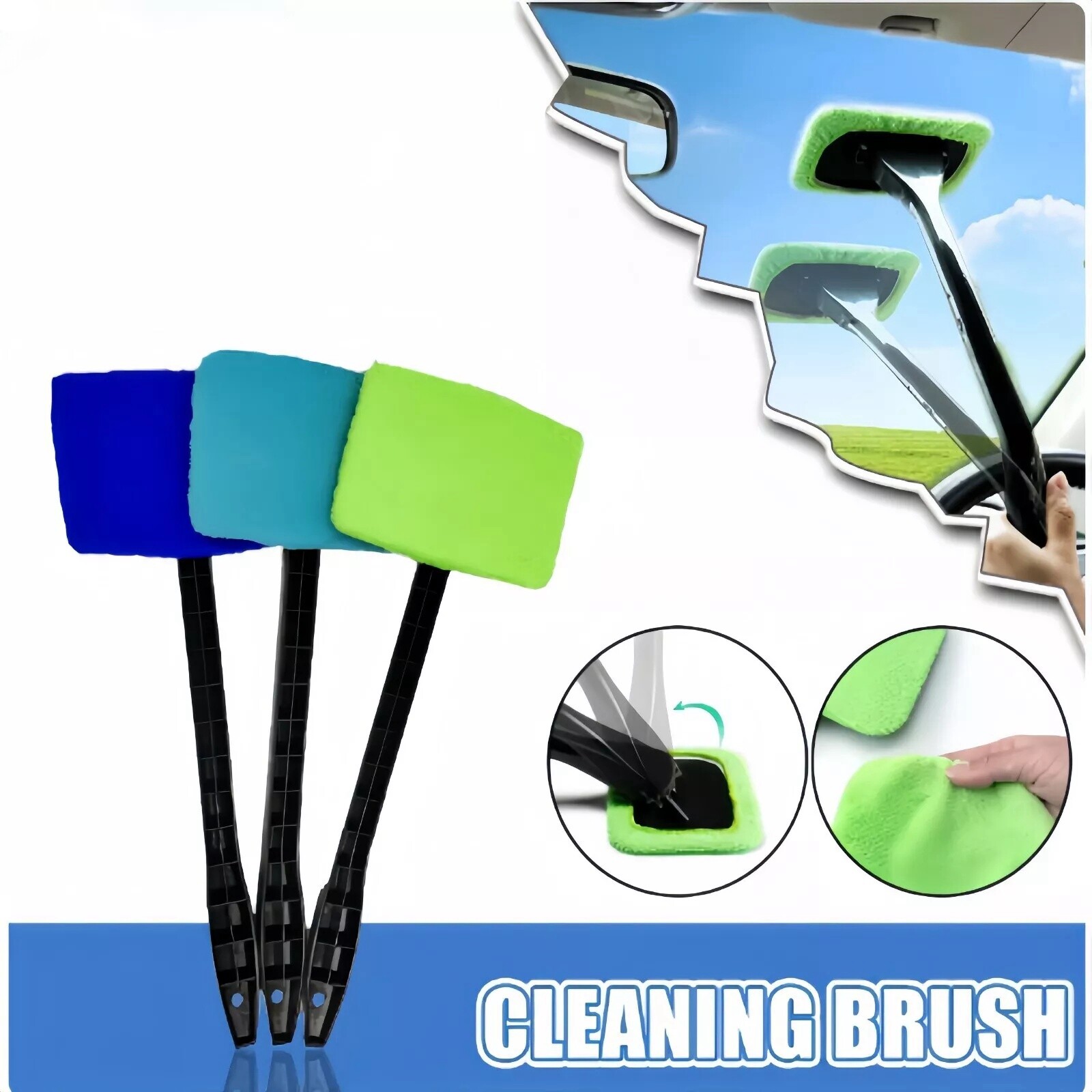 3 Pack Window Windshield Cleaning Tool Microfiber Car Wiper Cleaner Glass Brush