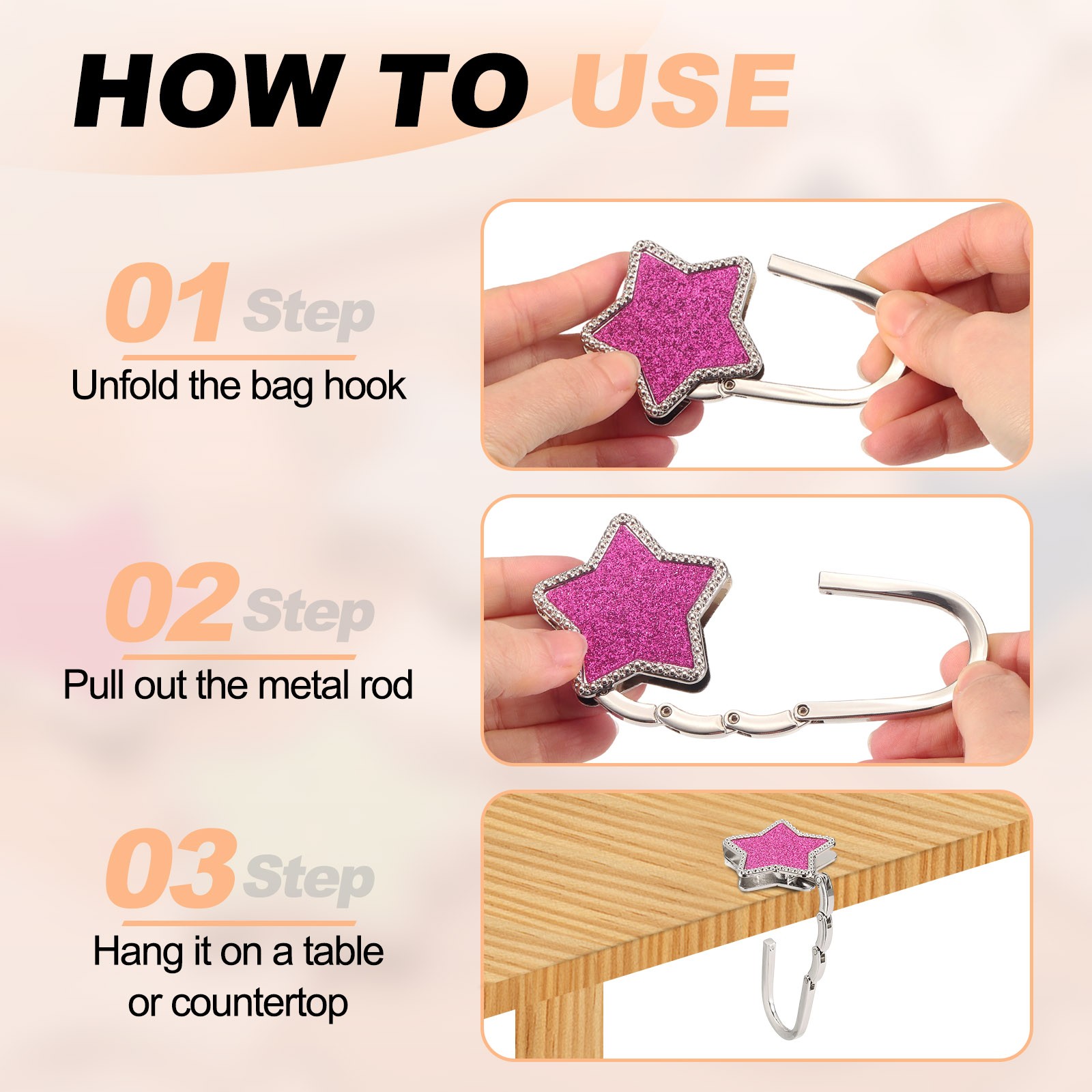 Foldable Purse Hook for Table 1Pcs Metal Bag Holder Hooks Star Shape Purple