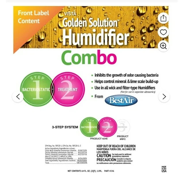 2 pack BestAir 246 Golden Solution Bacteriostatic & Water Treatment Combo, 64 oz
