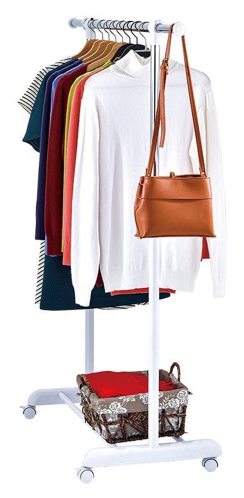 Mainstays Adjustable Rolling Garment Rack Metal Clothes Rack Chrome White
