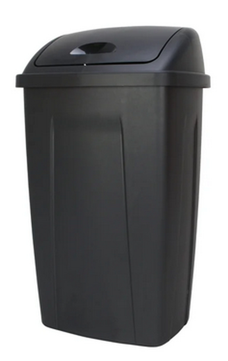 13 Gallon Trash Can, Plastic Swing Top Kitchen Trash Can, Black