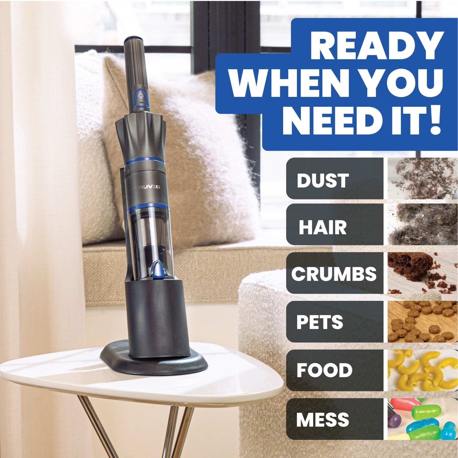 Ruvio Pro Cordless Hand Vacuum 17” Portable Vacuum Cleaner for Home and Car Use