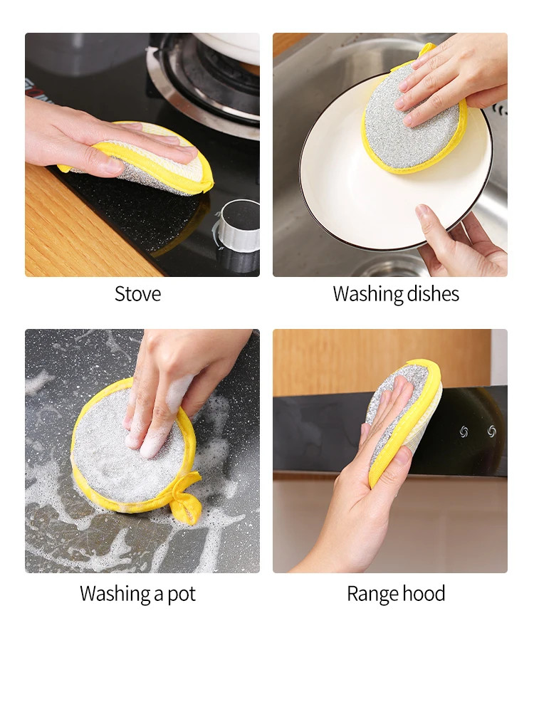 10 Pcs,Round Sponge Scrubber – Double-Sided Cleaning, Easy Stain Removal