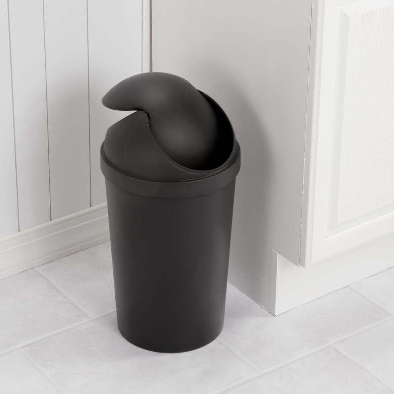 Round Plastic Swing Top Trash Can Wastebasket Bathroom Kitchen Office Indoor Use