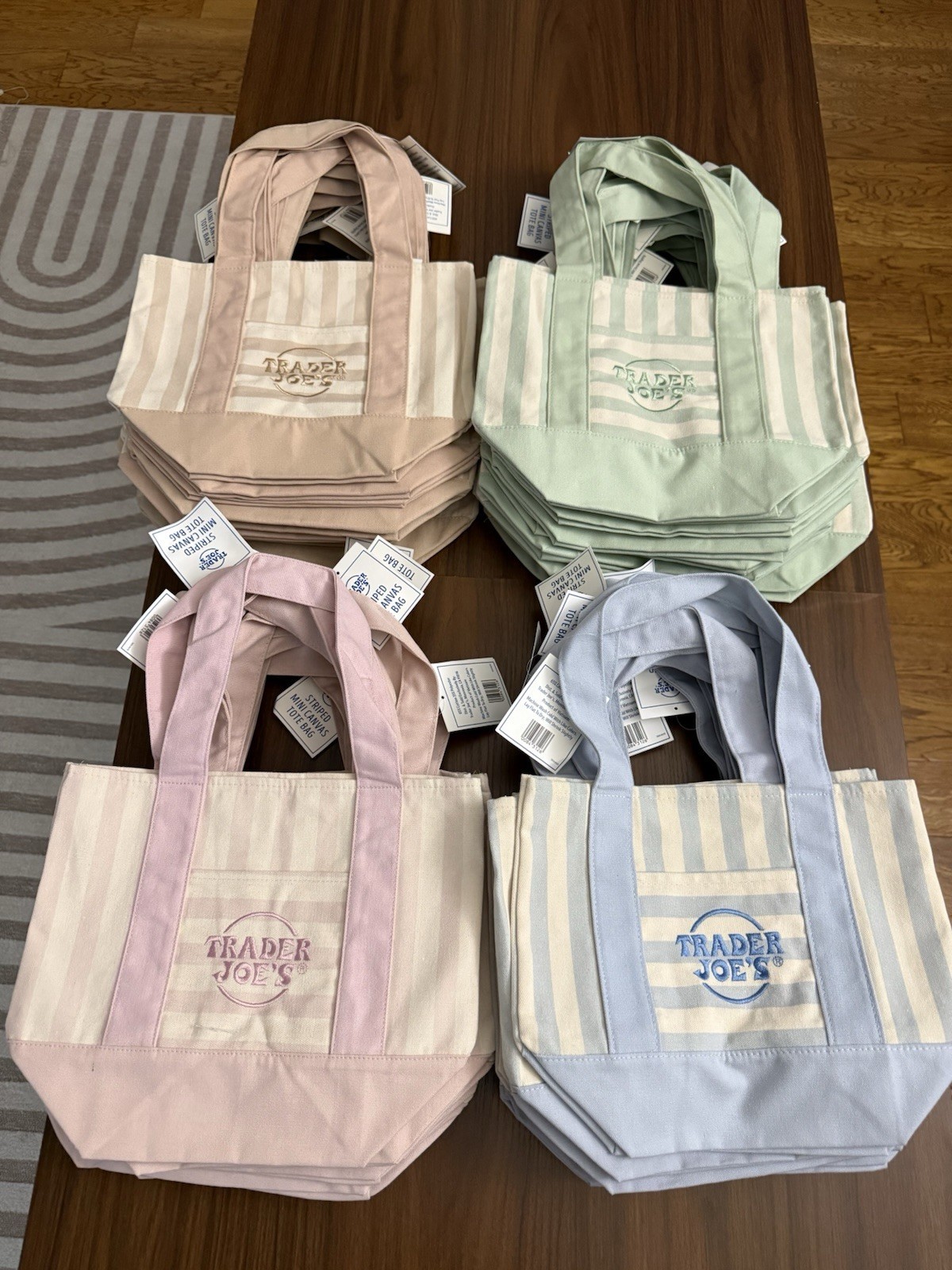 Trader Joe’s Mini Pastel Stripe Canvas Tote Bag Limited Edition Set Of 4 | US