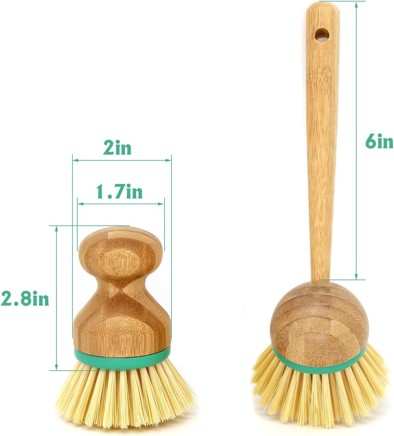 Set of 3 Bamboo Dish Scrub Brushes Wooden Handle Stiff Bristles Scrubbers for