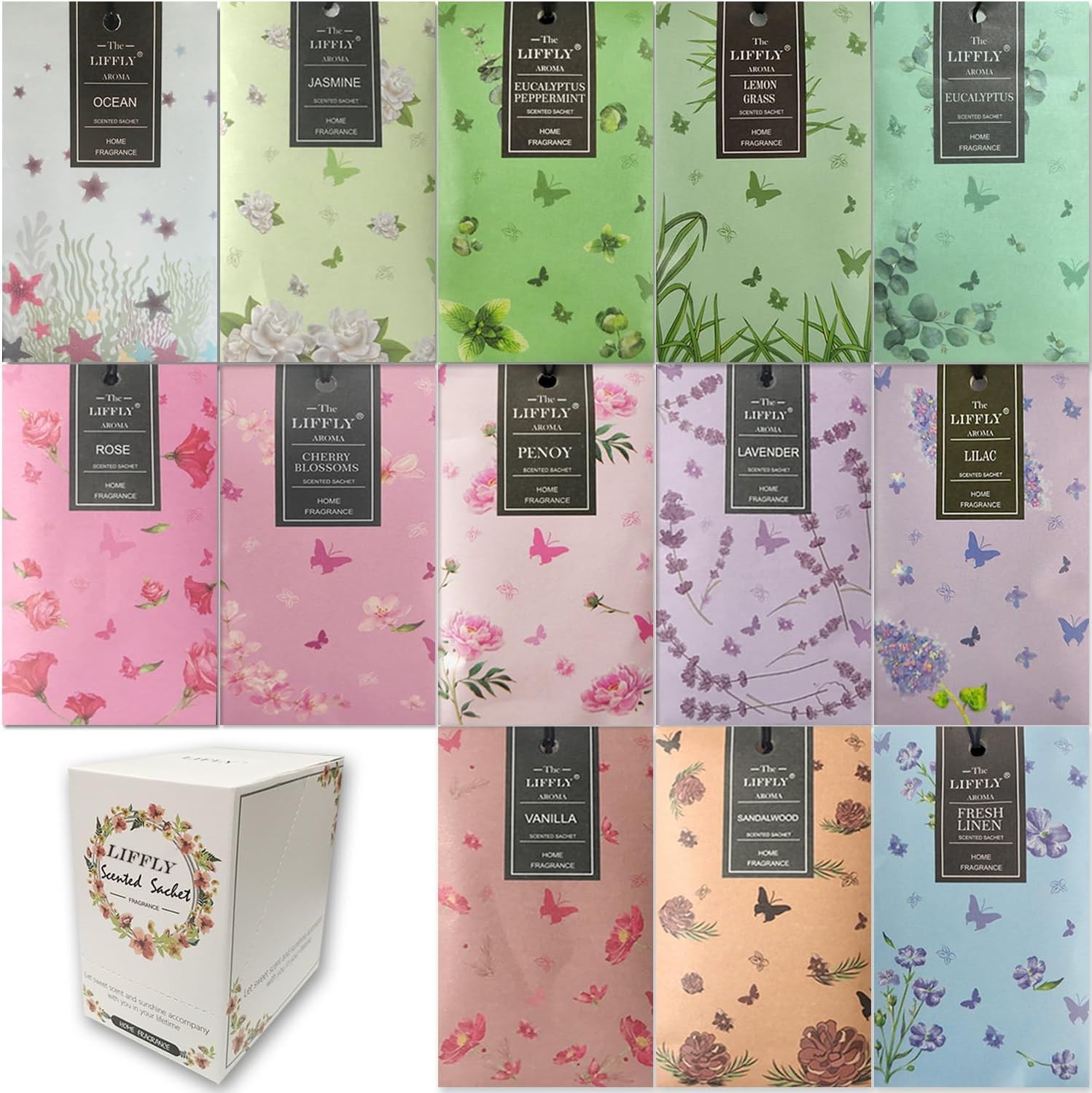 13 Scents Scented Sachets for Drawers and Closets 14 Packs