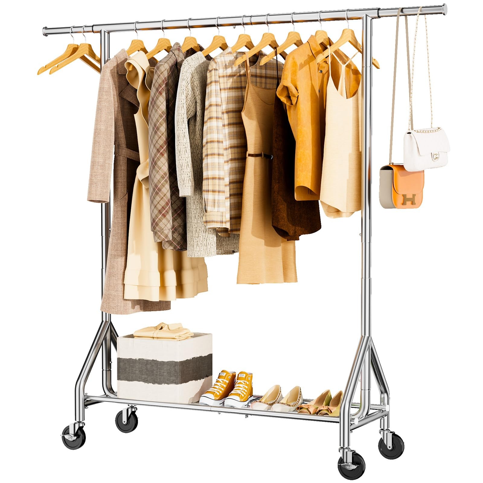 Heavy Duty Clothes Rack Load 450 LBS, Metal Garment Rack, Standing Rolling Cl…