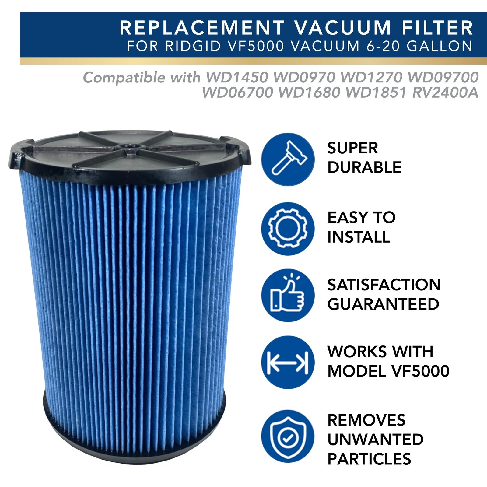 MaximalPower™ VF5000 Vacuum Filter Replacement for Rigid 6-20 Gallon Vacuum