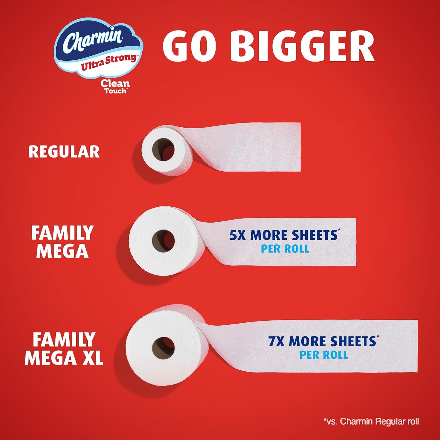 Charmin Ultra Strong Clean Touch Toilet Paper, 18 Family Mega Rolls 90 Regular